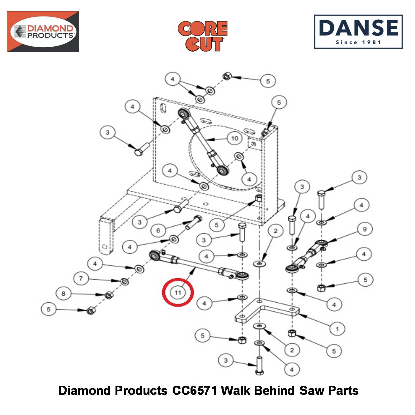 Linkage Assembly 8" 6010706 Fits Core Cut CC6571 Walk Behind Saw By Diamond Products