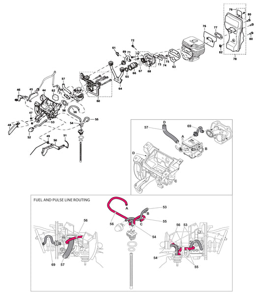 EK6101, PC-6114 Muffler, Connecting Muff Assembly Parts