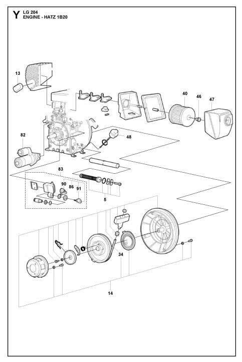 Engine - Hatz 1B20 Assembly Parts For LG 204 Petrol By Husqvarna
