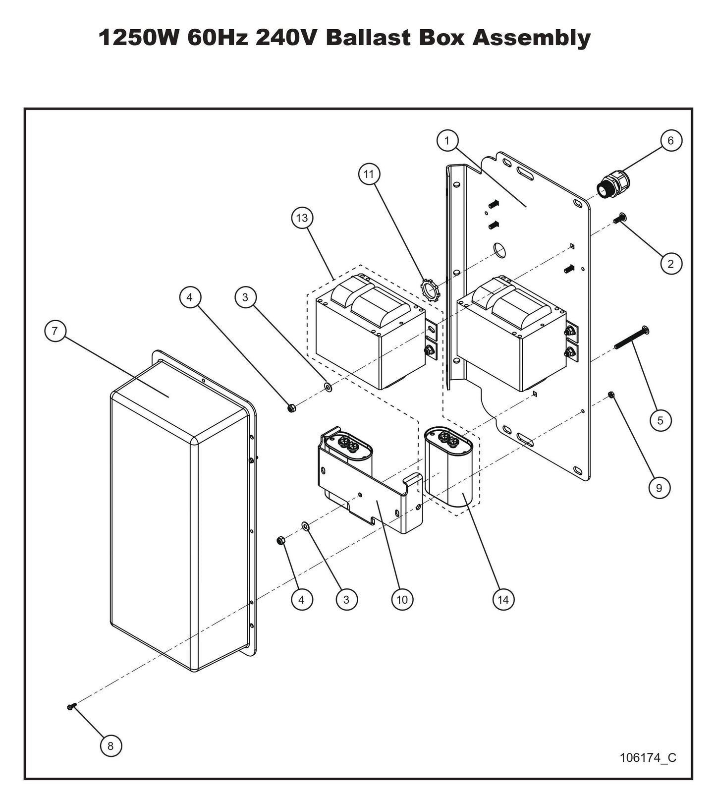1250W 60Hz 240V Ballast Box Assembly Parts By Allmand