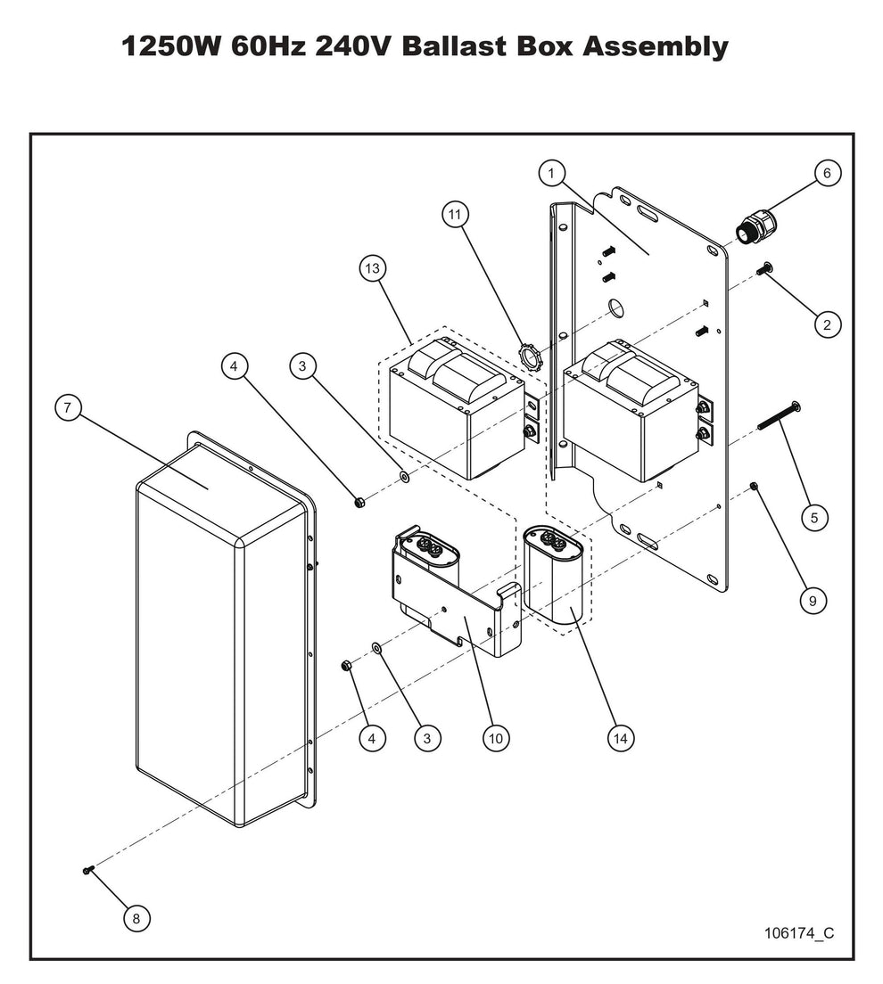 1250W 60Hz 240V Ballast Box Assembly Parts By Allmand