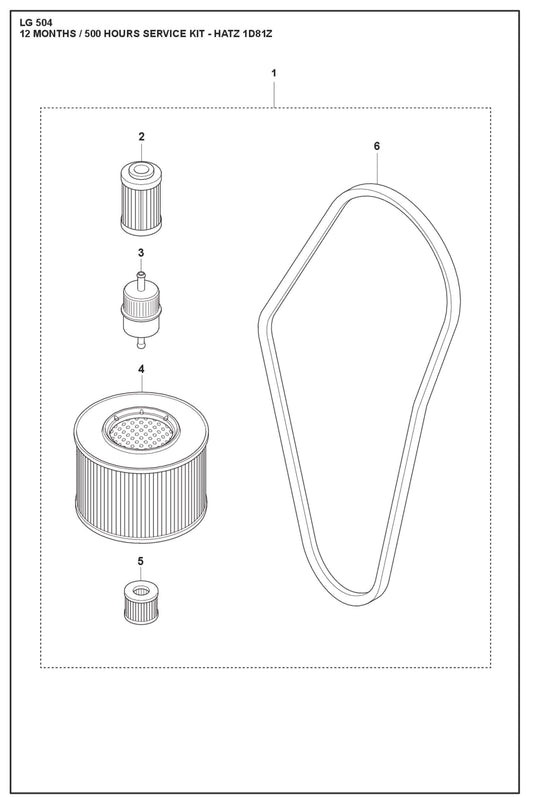 12 Months / 500 Hours Service Kit - Hatz 1D81Z Parts For LG 504 Reversible Plate Compactor By Husqvarna