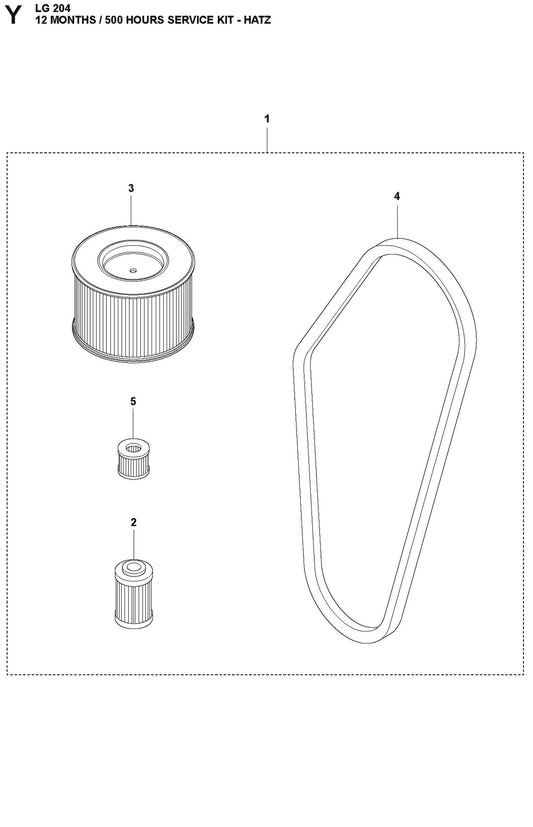 12 Months / 500 Hours Service Kit - Hatz Parts For LG 204 Diesel By Husqvarna