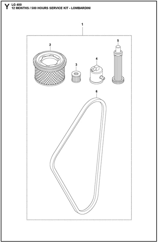 12 Months / 500 Hours Service Kit - Lombardini Parts For LG 400 Petrol By Husqvarna