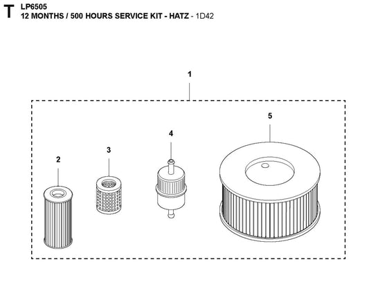 12 Months / 500 Hours Service Kit - Hatz Parts For LP 6505 Walk Behind Roller By Husqvarna