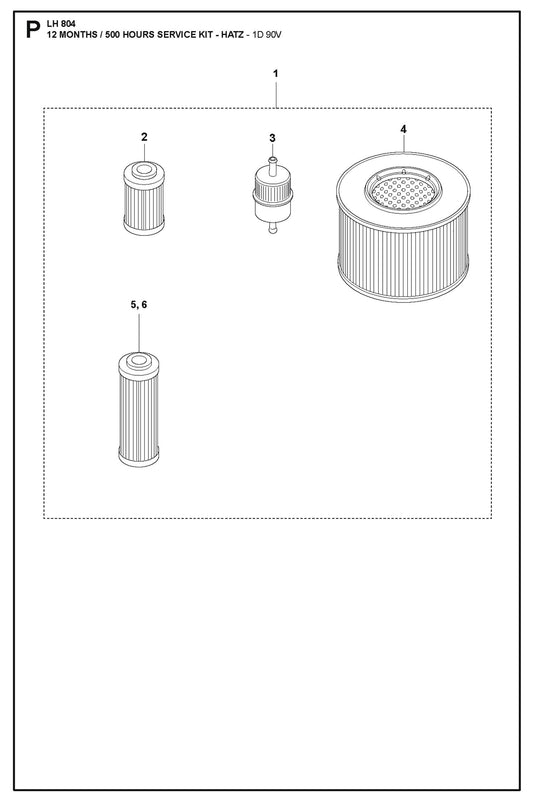 12 Months/500 Hours Service Kit - Hatz-1D 90V Parts For LH 804 By Husqvarna