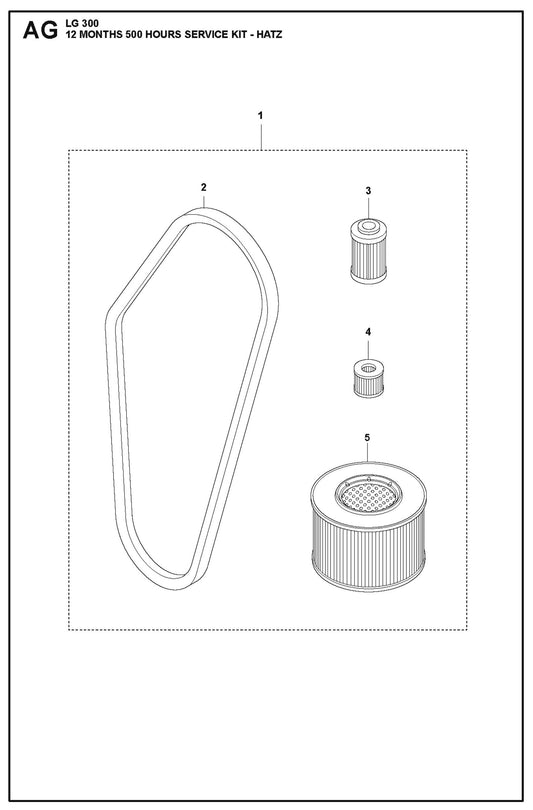 12 Months 500 Hours Service Kit - Hatz Parts For LG 300 Petrol By Husqvarna