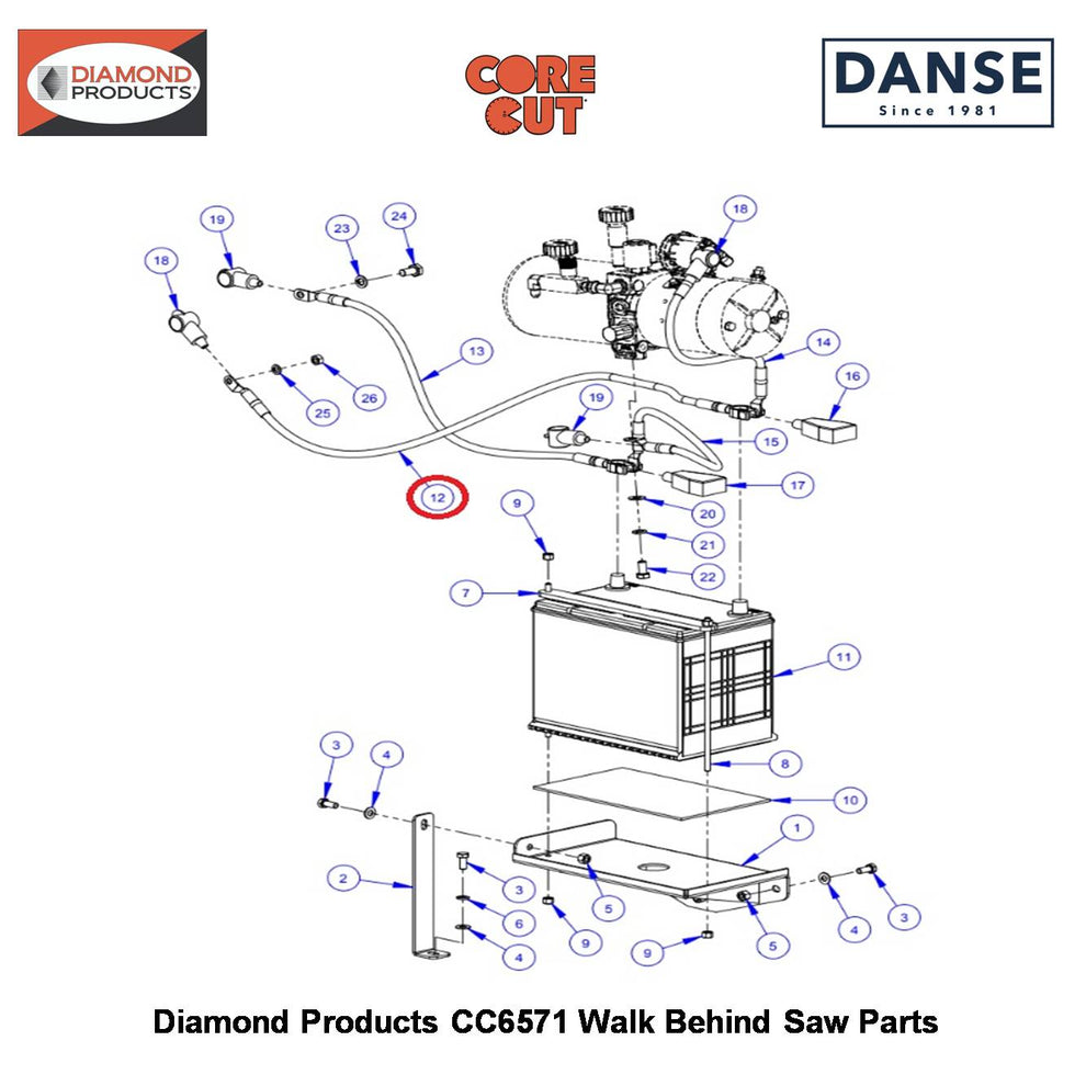Battery Cable 48" Red 2800082 Fits Core Cut CC6571 Walk Behind Saw By Diamond Products