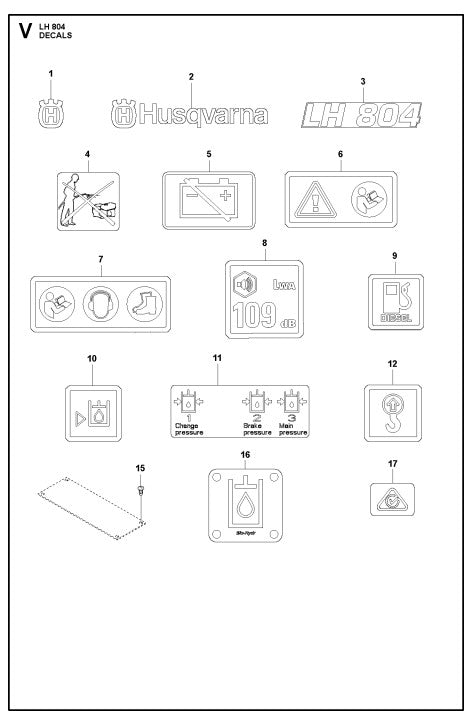 Decals Assembly Parts For LH 804 By Husqvarna