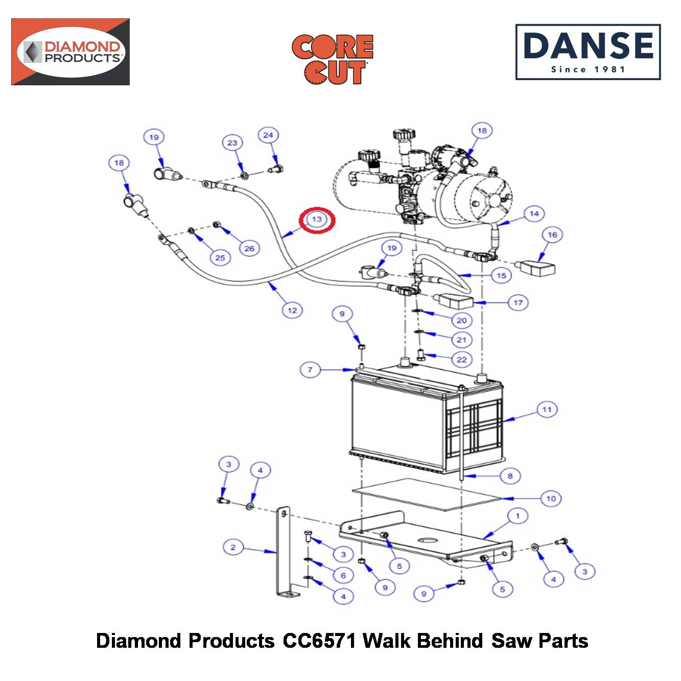 Battery Cable 30" Black 2800072 Fits Core Cut CC6571 Walk Behind Saw By Diamond Products