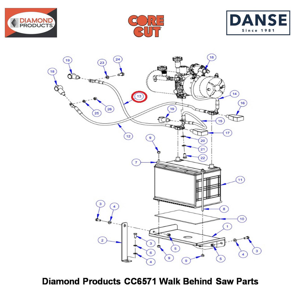 Battery Cable 30" Black 2800072 Fits Core Cut CC6571 Walk Behind Saw By Diamond Products