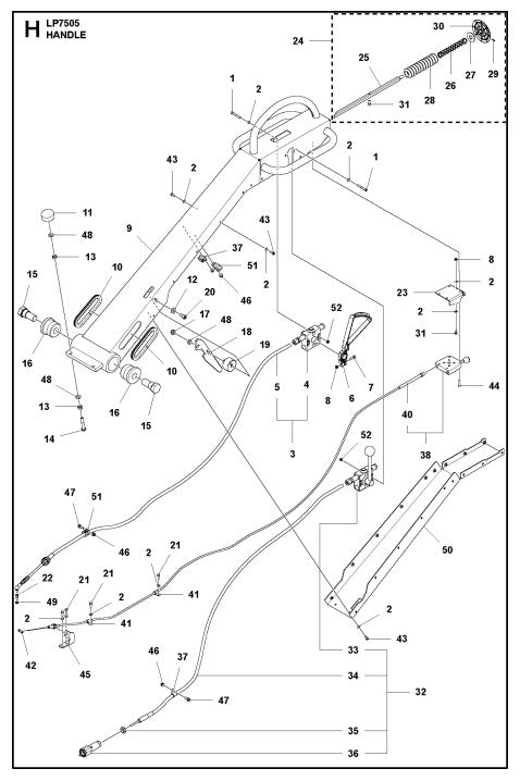 Handle Assembly Parts For LP7505 Walk Behind Roller By Husqvarna