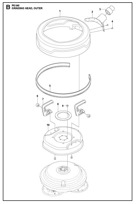 Grinding Head, Outer Assembly Parts For PG 540 4 KW By Husqvarna