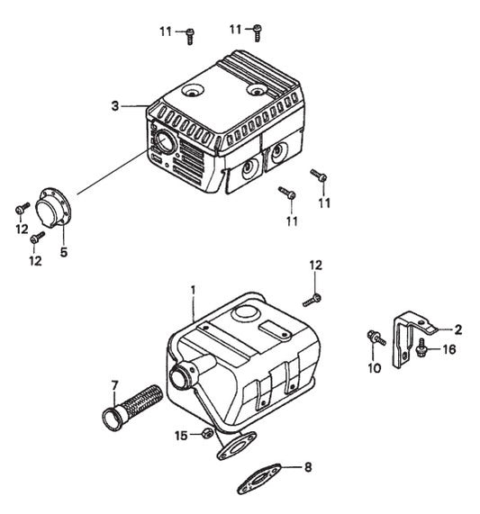 Honda GX160K1QXC9 — Muffler Assembly Parts- MP1455H (5.5 HP GASOLINE), MP1415E (1.5 HP ELECTRIC), MP1420E (2.0 HP ELECTRIC) MP1 SERIES