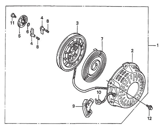 Honda GX160K1QXC9 — Recoil Starter Assembly Parts- MP1455H (5.5 HP GASOLINE), MP1415E (1.5 HP ELECTRIC), MP1420E (2.0 HP ELECTRIC) MP1 SERIES