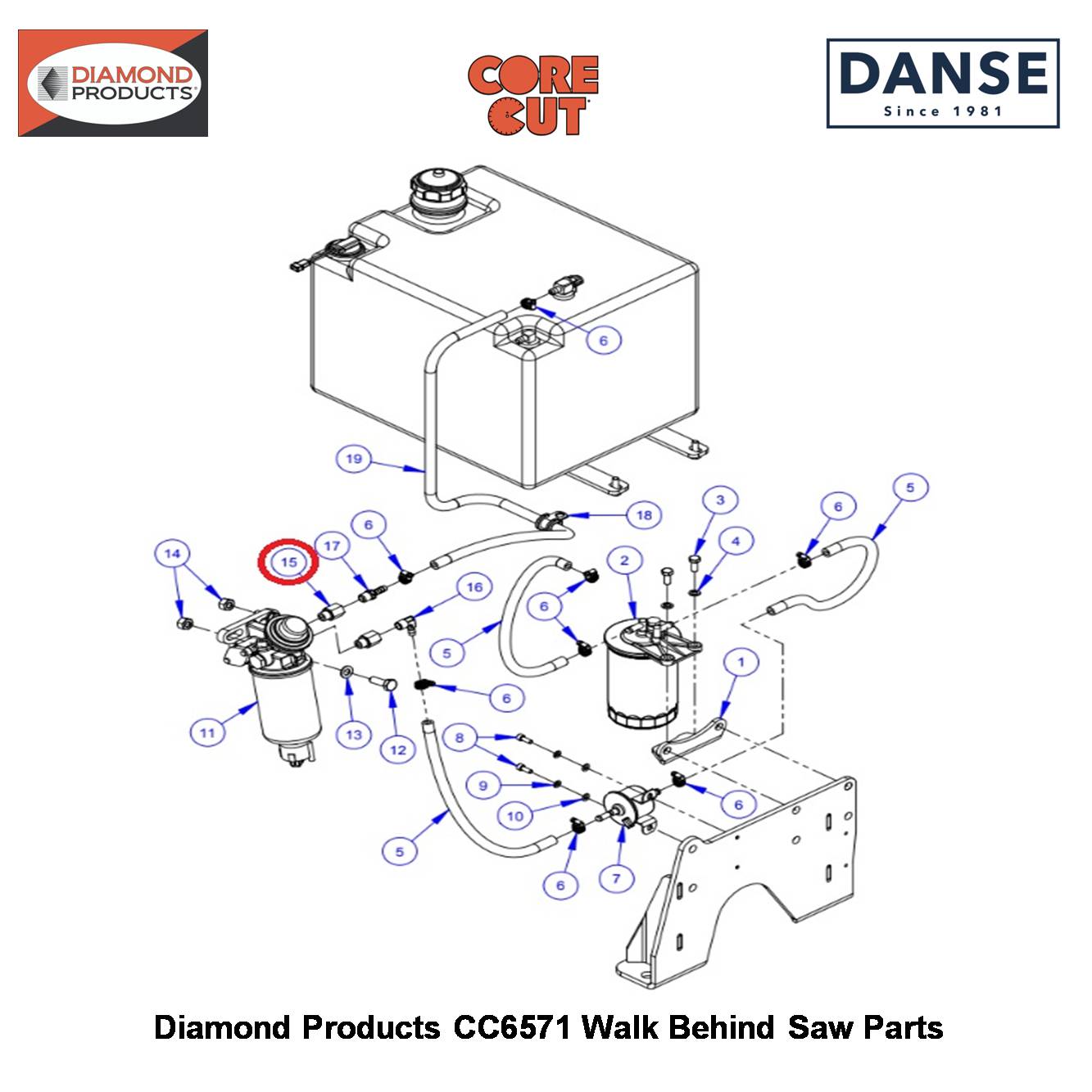 M14X1.5 M To 1/4"F. Pipe 3201269 Fits Core Cut CC6571 Walk Behind Saw By Diamond Products