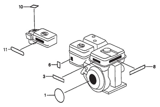 Honda GX160K1QXC9 — Labels Assembly Parts- MP1455H (5.5 HP GASOLINE), MP1415E (1.5 HP ELECTRIC), MP1420E (2.0 HP ELECTRIC) MP1 SERIES