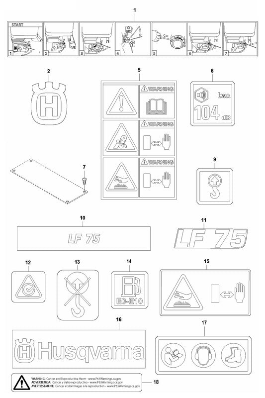 LF 75 LAT Decals Assembly Parts by Husqvarna