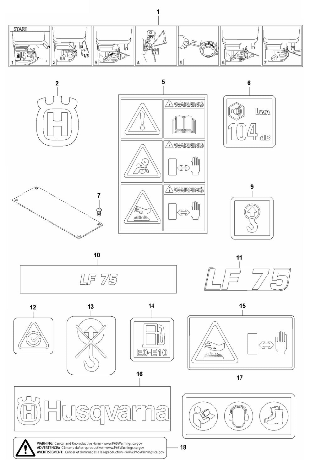 LF 75 LAT Decals Assembly Parts by Husqvarna