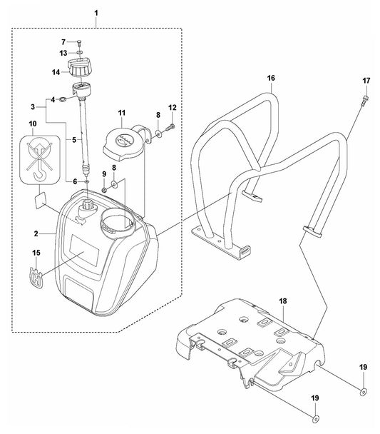 LF 75 LAT Engine Plate and Water Tank Assembly Parts by Husqvarna