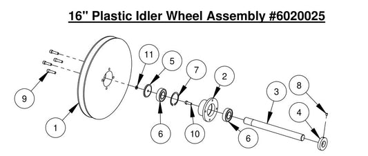 WS25 16&quot; Plastic Idler Wheel Assembly 