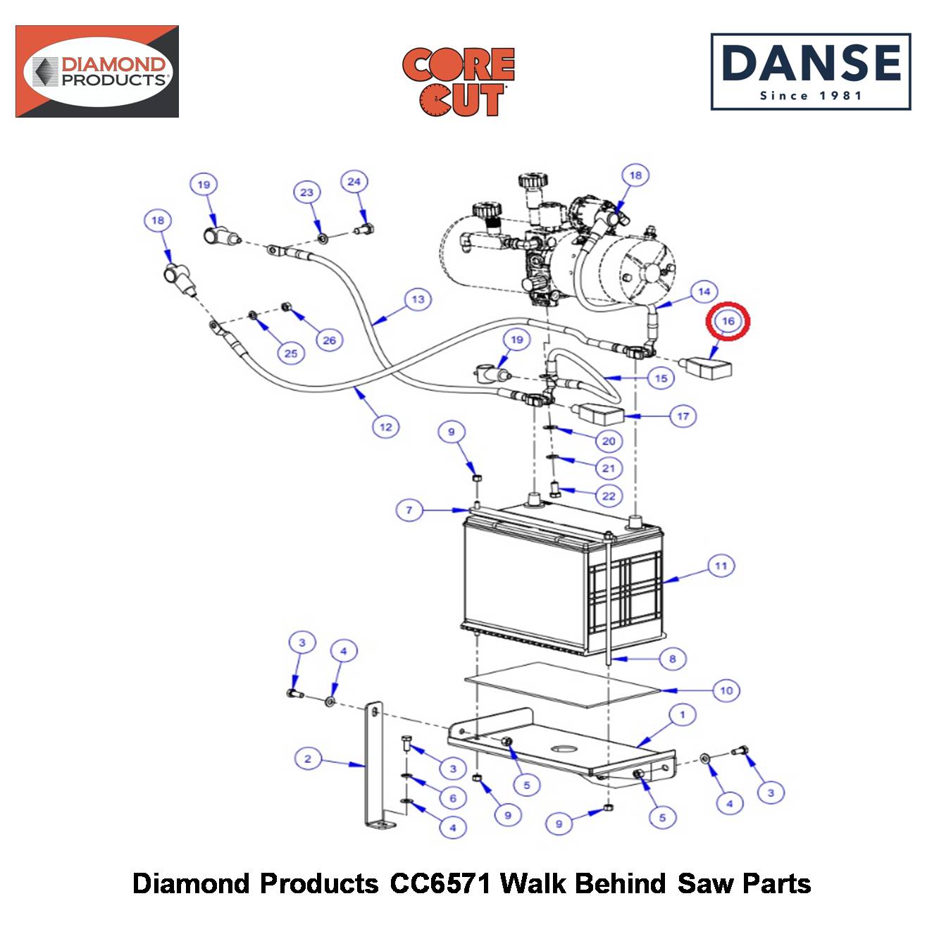 Battery Boot (red) Large 2800256 Fits Core Cut CC6571 Walk Behind Saw By Diamond Products