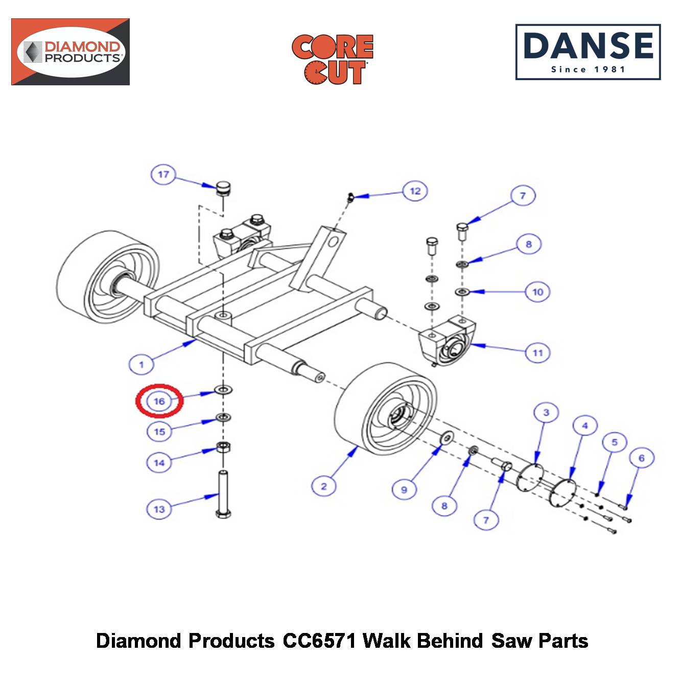 5/8" Flat Washer Sae H.s. (1-5/16"OD) Yellow Zinc 2900002 Fits Core Cut CC6571 Walk Behind Saw By Diamond Products