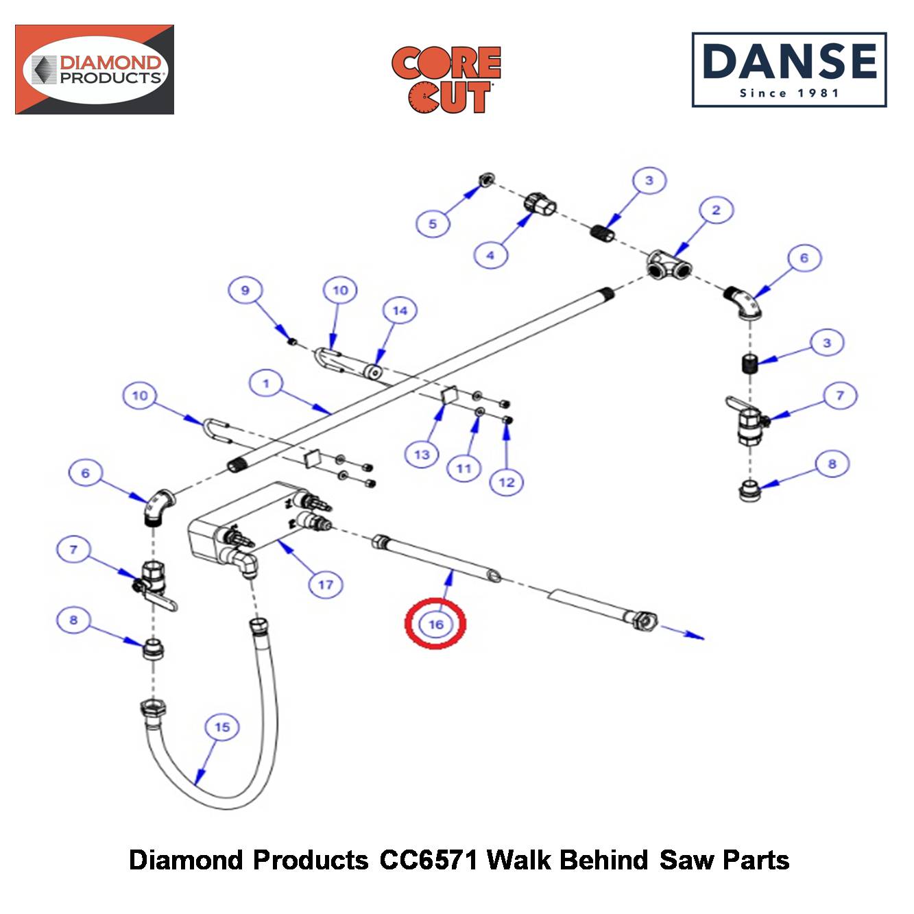 Water Hose Assembly 72" 6017446 Fits Core Cut CC6571 Walk Behind Saw By Diamond Products