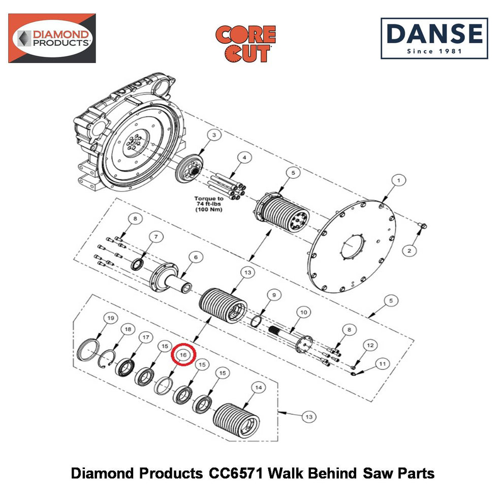Bearing Spacer 75 X 12 6019066 Fits Core Cut CC6571 Walk Behind Saw By Diamond Products