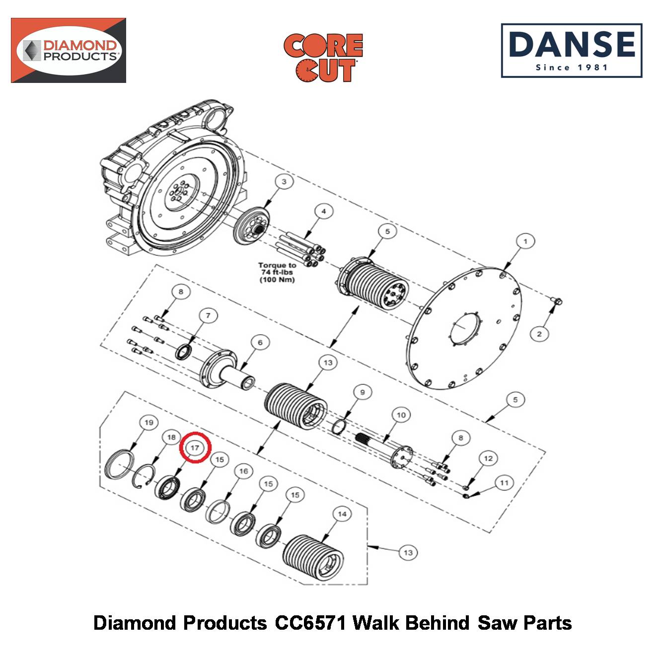 Bearing 45 X 75 X 16 Ball 6009-RS Single Seal C3 2503759 Fits Core Cut CC6571 Walk Behind Saw By Diamond Products