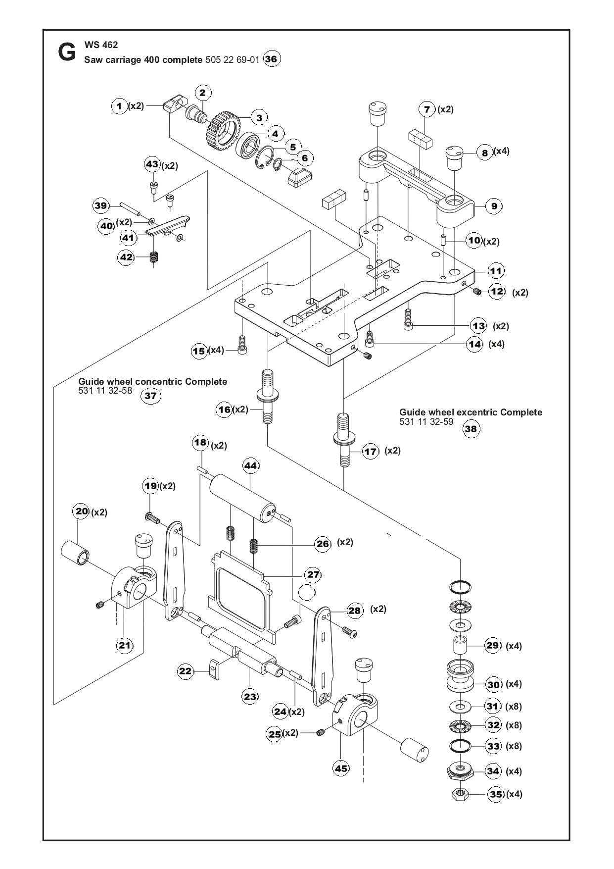 Saw Carriage 400 complete Assembly Parts For WS462 By Husqvarna