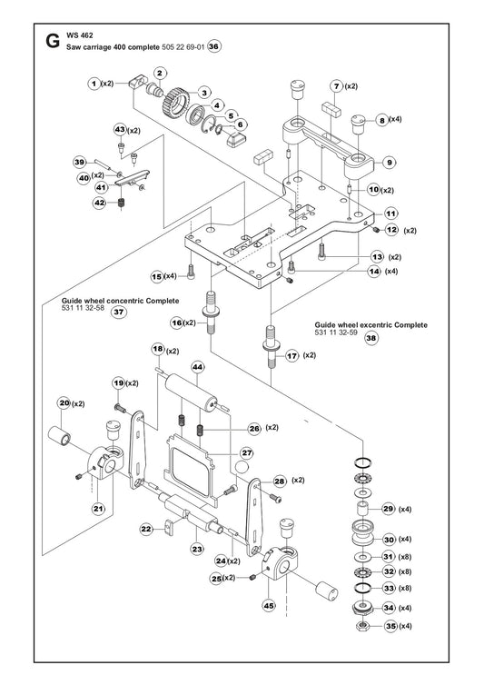 Saw Carriage 400 complete Assembly Parts For WS462 By Husqvarna