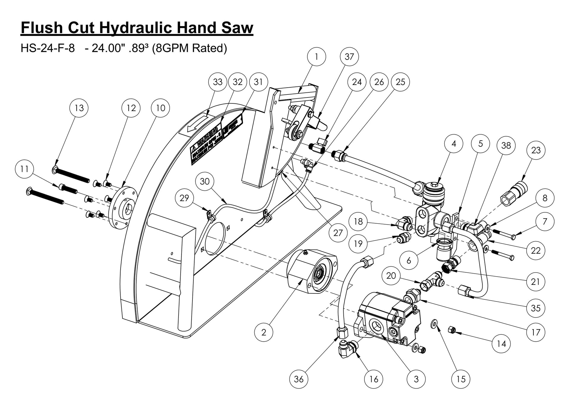 HS-24-F-8 Flush Cut Hydraulic Hand Saw Assembly Parts