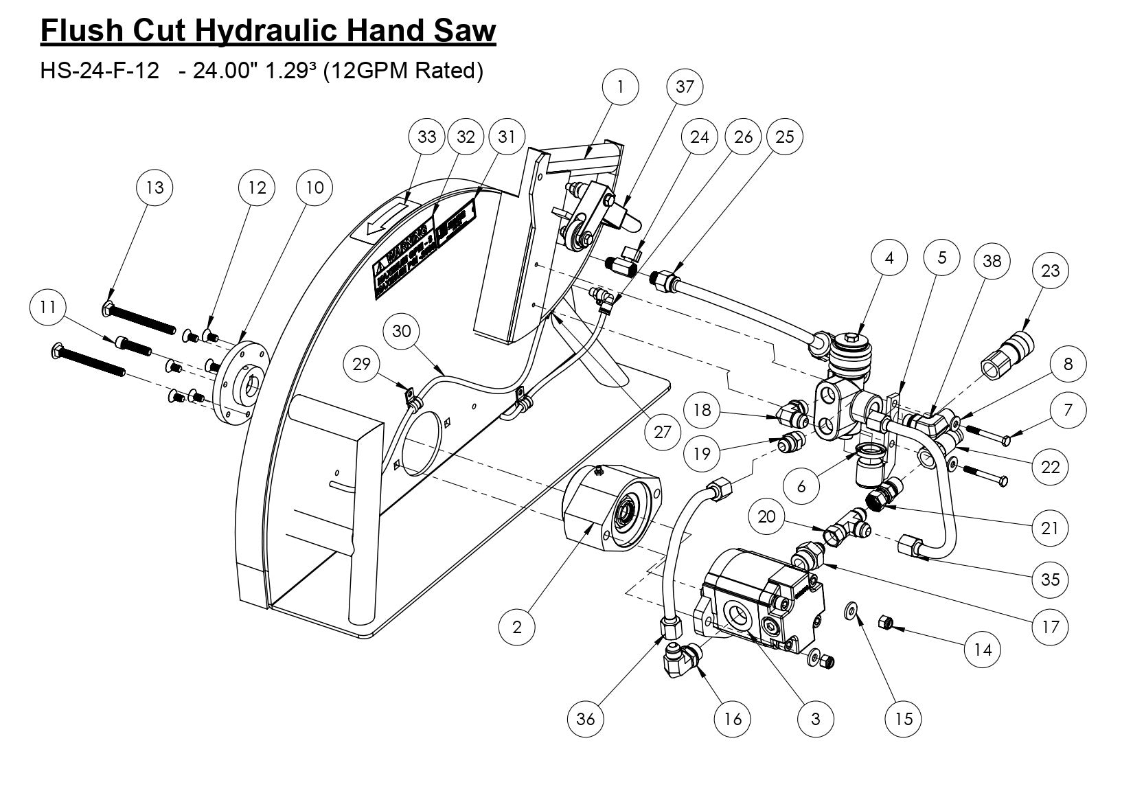 HS-24-F-12 Flush Cut Hydraulic Hand Saw Assembly Parts