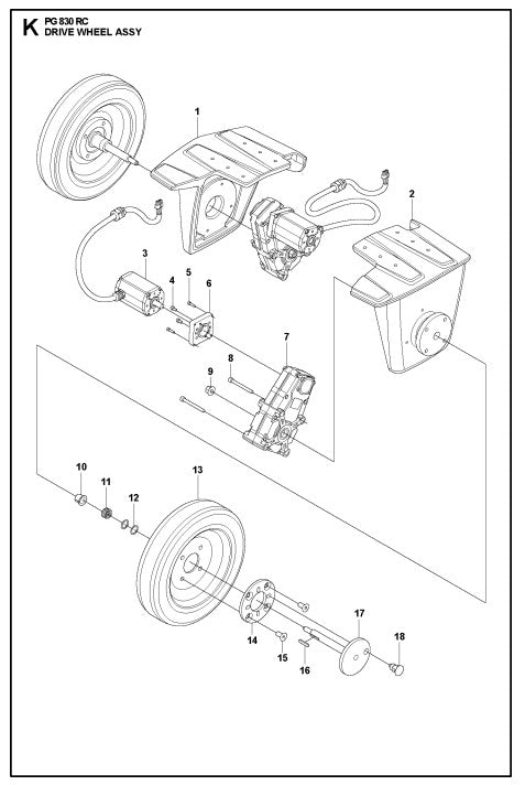 PG 830 RC Driver Wheel Assembly Parts by Husqvarna