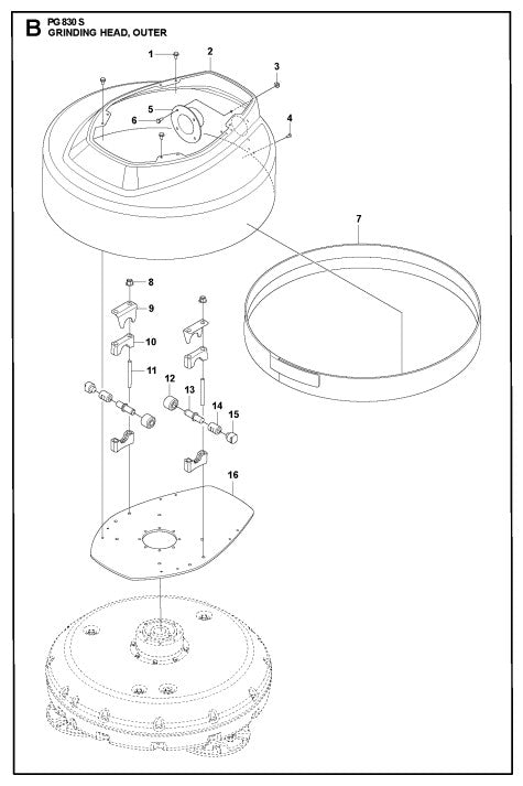 Grinding Head, Outer Assembly Parts For PG 830 S By Husqvarna