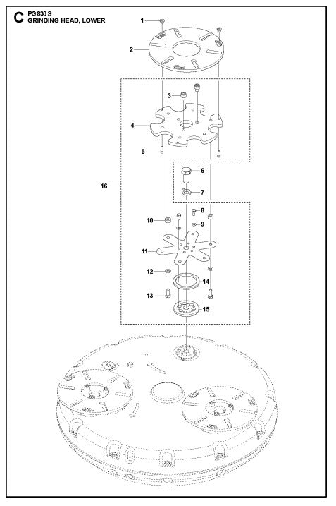 PG 830 S Grinding Head, Lower Assembly Parts by Husqvarna
