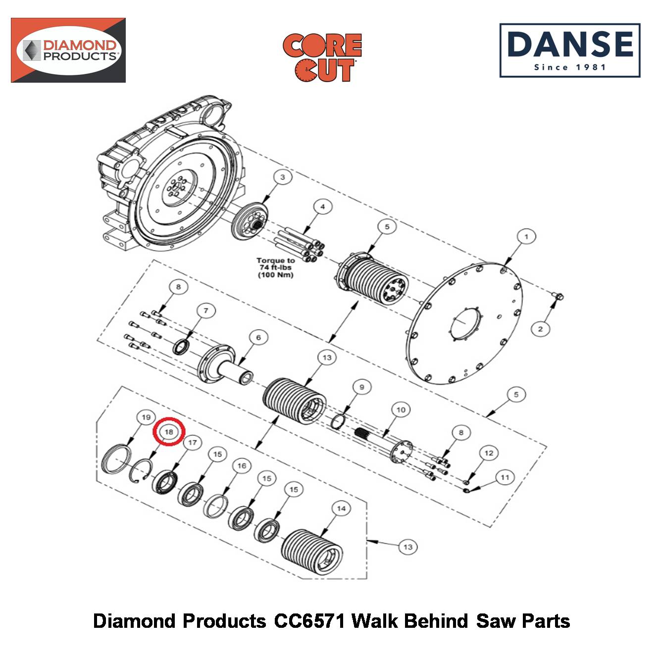 Retaining Ring 75MM Int. 2503757 Fits Core Cut CC6571 Walk Behind Saw By Diamond Products