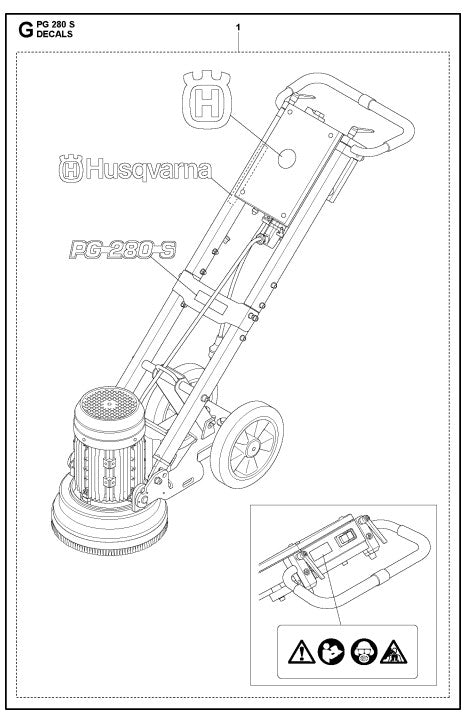 Decals Assembly Parts For PG 280 S v.1 By Husqvarna