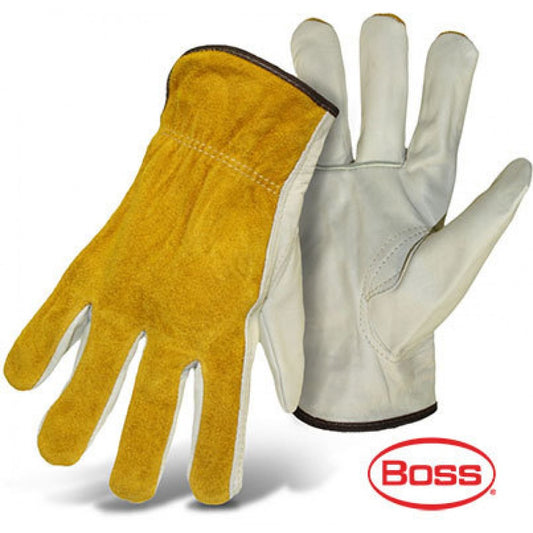 BOSS Grain Cowhide Leather Palm Drivers Glove, Split Leather Back (12 Pairs) 1JL9062