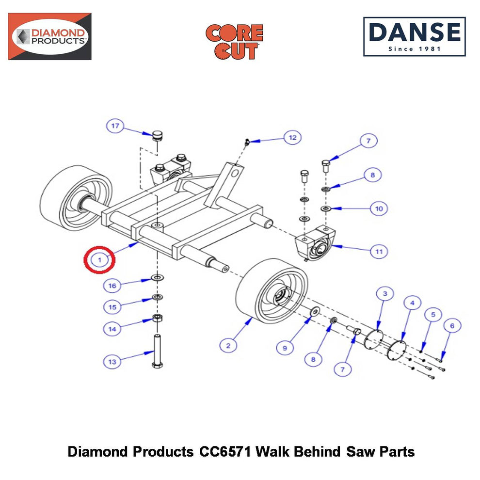 Front Axle Weldment For CC6571 Saw 6010747 Fits Core Cut CC6571 Walk Behind Saw By Diamond Products