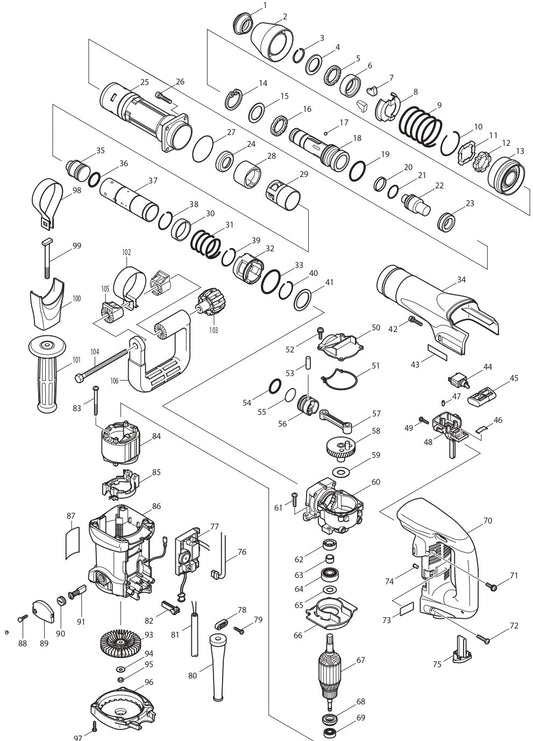 HM0860C Demolition Hammer Assembly Parts By Makita