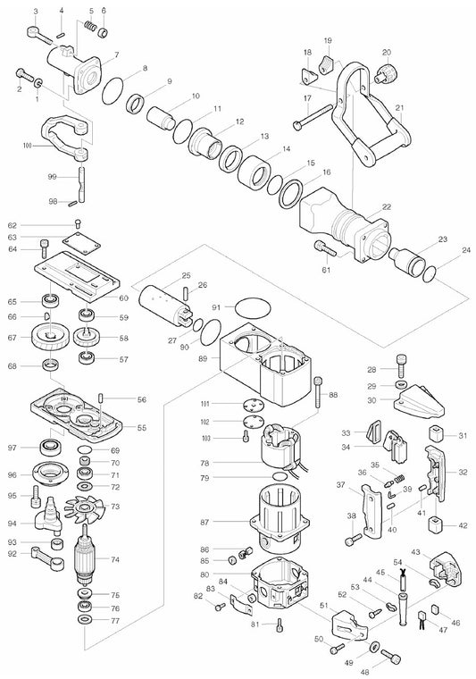 HM1500B Demolition Hammers Assembly Parts By Makita