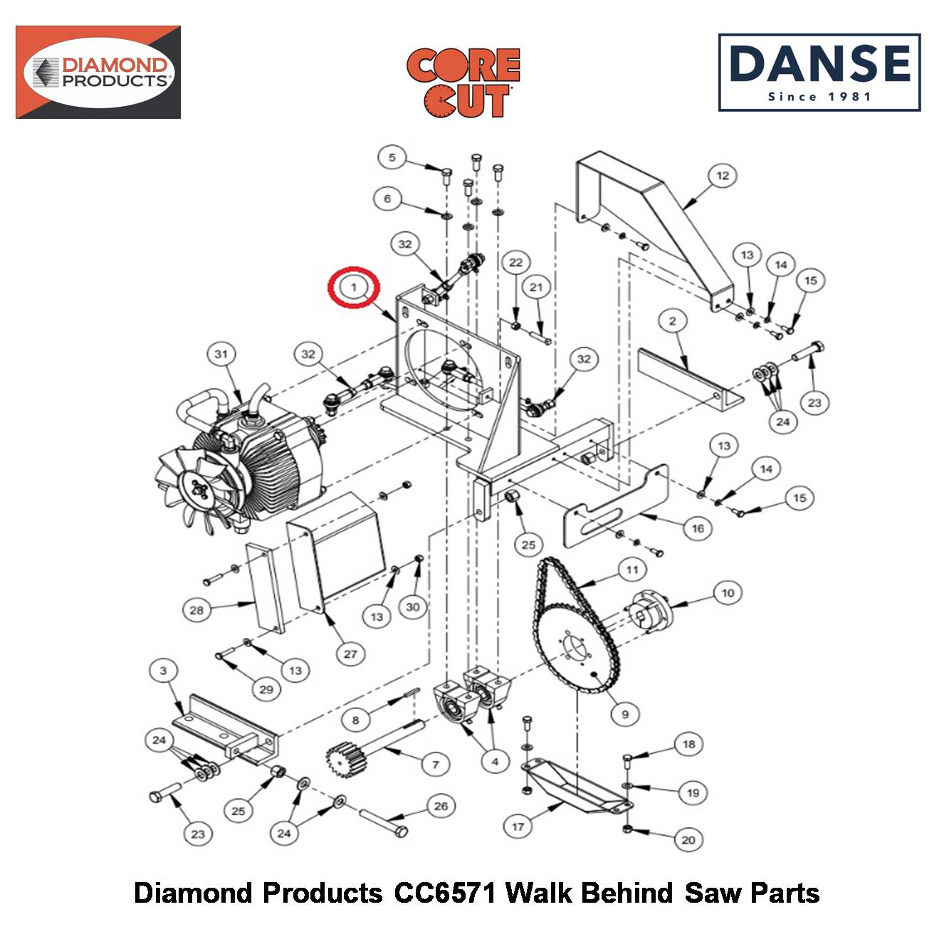 Transmission Platform Weldment (CC6500 Gear) 6010068 Fits Core Cut CC6571 Walk Behind Saw By Diamond Products
