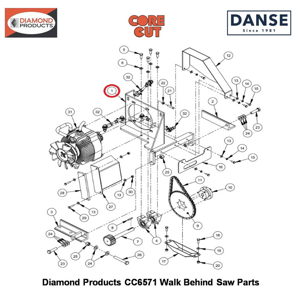 Transmission Platform Weldment (CC6500 Gear) 6010068 Fits Core Cut CC6571 Walk Behind Saw By Diamond Products