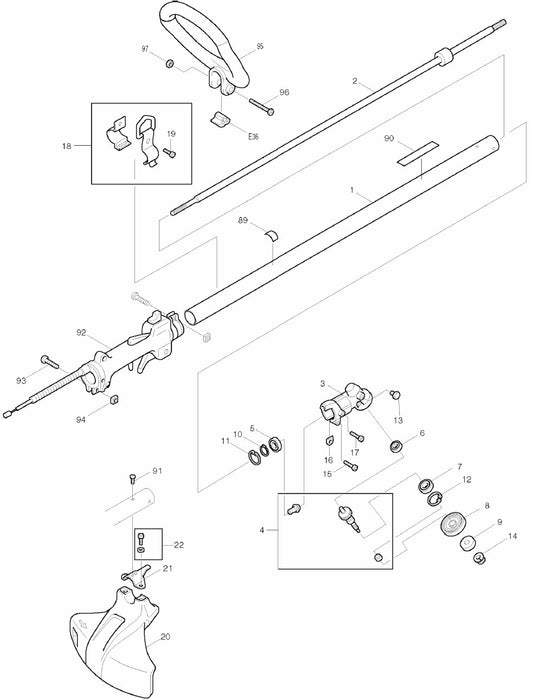 RBC201 Grass Trimmer Assembly  Parts 1 by Makita