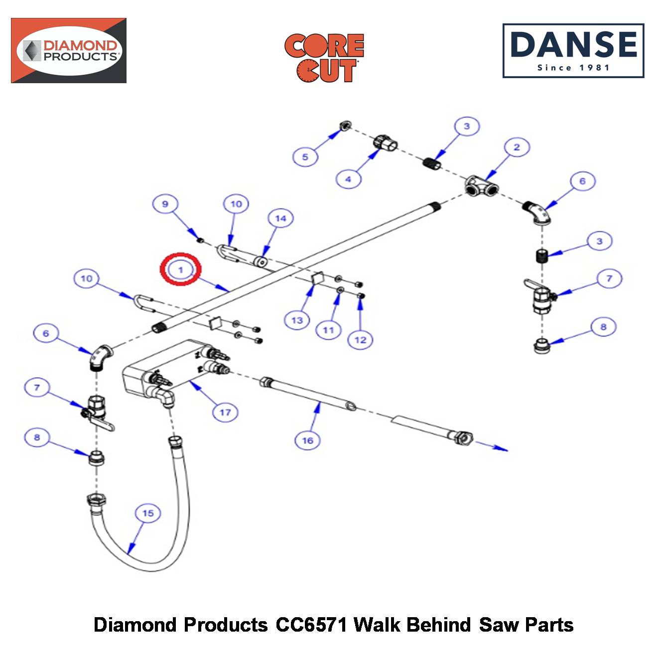 Water Supply TUBE(CC6500) 6090069 Fits Core Cut CC6571 Walk Behind Saw By Diamond Products