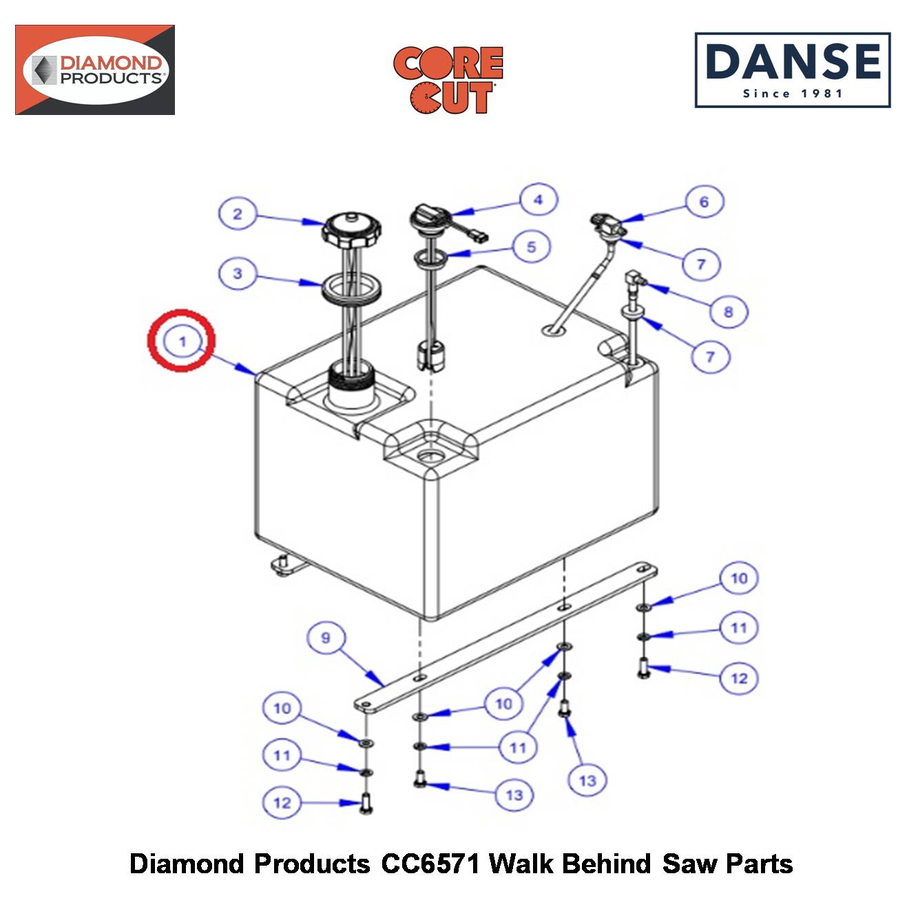 Fuel Tank (9 Gallon) Plastic 6019160 Fits Core Cut CC6571 Walk Behind Saw By Diamond Products