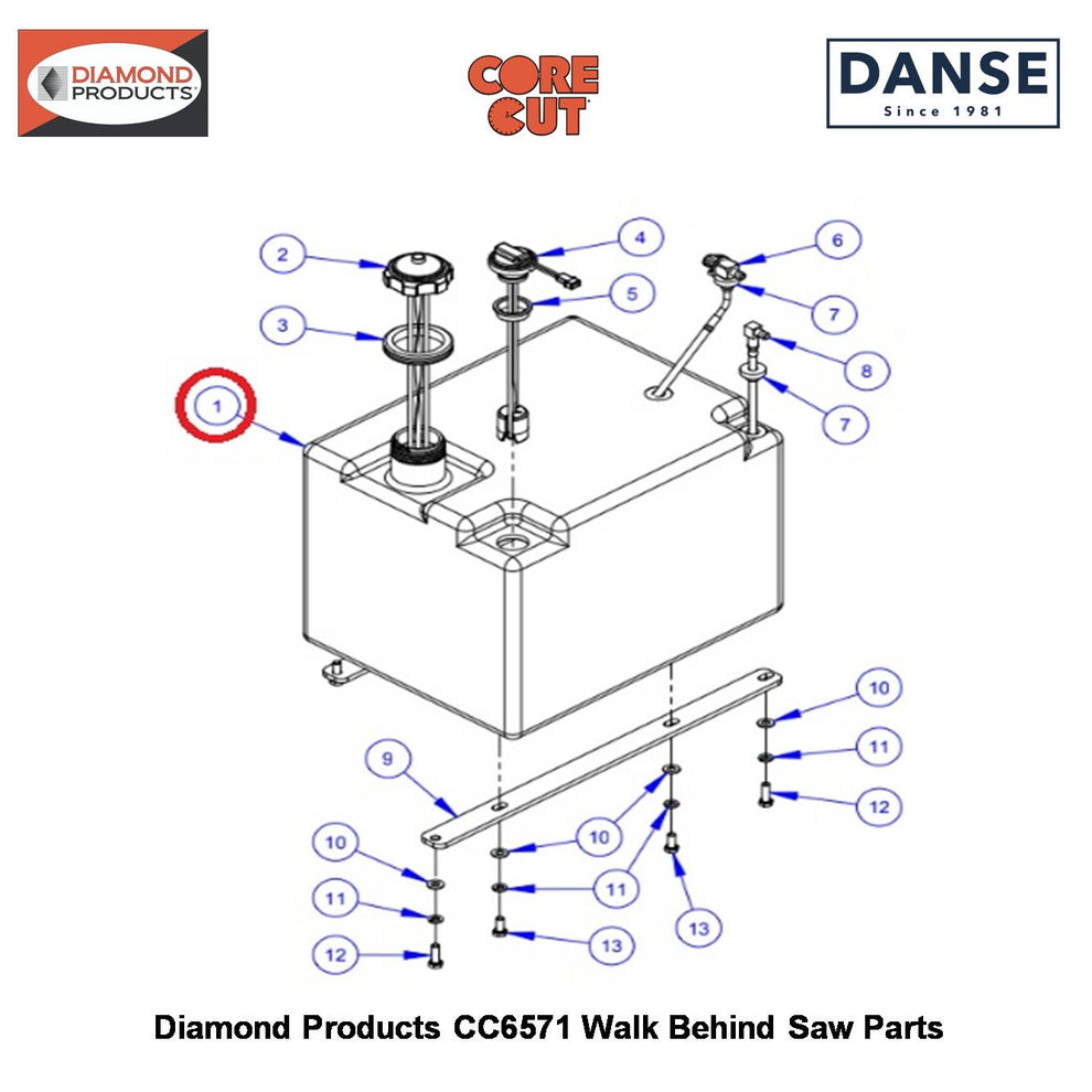Fuel Tank (9 Gallon) Plastic 6019160 Fits Core Cut CC6571 Walk Behind Saw By Diamond Products