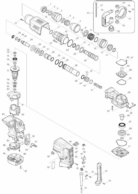 HM1203C Demolition Hammer Assembly Parts By Makita